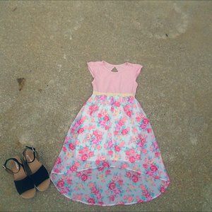 Girls' Floral Pink Midi Dress